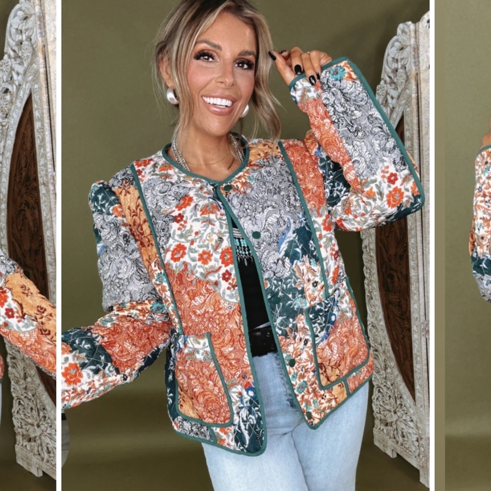 Colorful Floral Utility Jacket - Picture 2 of 7